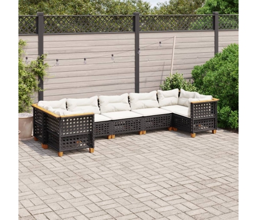 Set de sofás de jardín 7 pzas con cojines ratán sintético negro