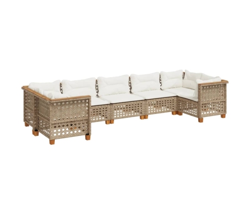 Set sofás de jardín 7 piezas y cojines ratán sintético beige