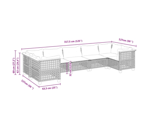 Set sofás de jardín 7 piezas y cojines ratán sintético beige