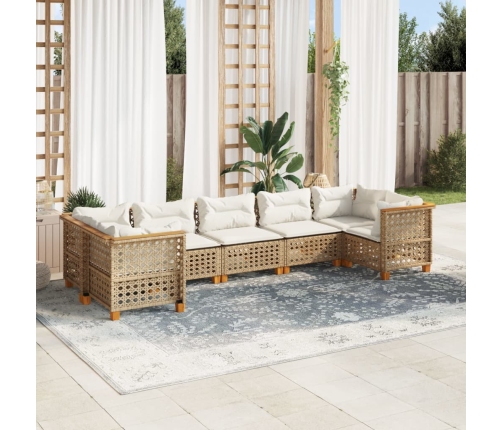 Set sofás de jardín 7 piezas y cojines ratán sintético beige