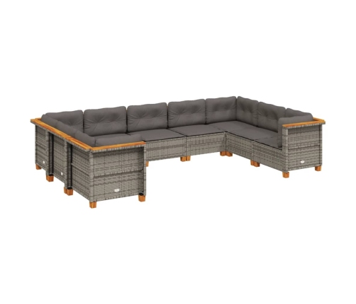 Set de muebles de jardín 9 pzas y cojines ratán sintético gris