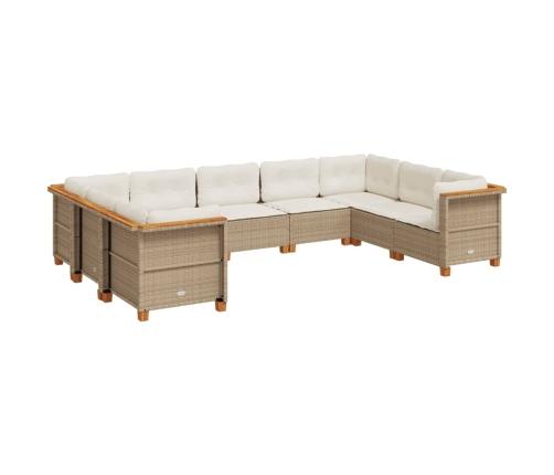 Set de sofás de jardín con cojines 9 pzas ratán sintético beige