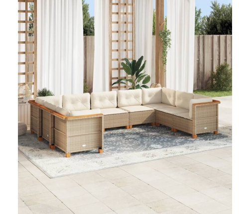 Set de sofás de jardín con cojines 9 pzas ratán sintético beige