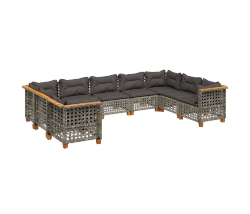 Set de muebles de jardín 9 pzas y cojines ratán sintético gris