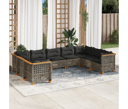 Set de muebles de jardín 9 pzas y cojines ratán sintético gris