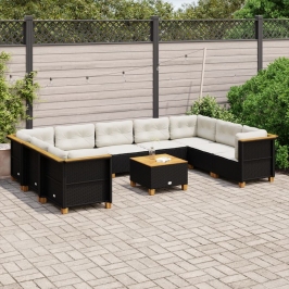 Set de sofás de jardín 10 pzas cojines ratán sintético negro