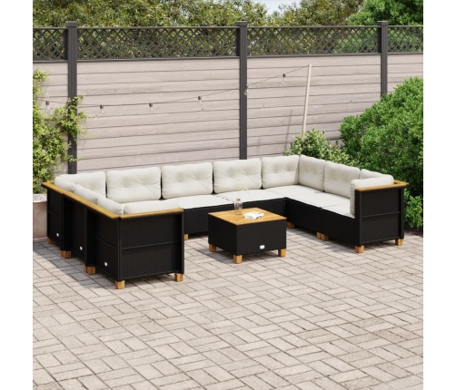 Set de sofás de jardín 10 pzas cojines ratán sintético negro