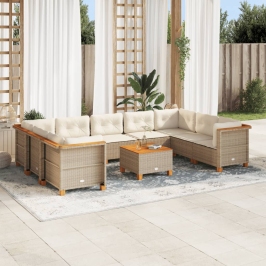Juego de sofás jardín con cojines beige 10 pzas ratán sintético