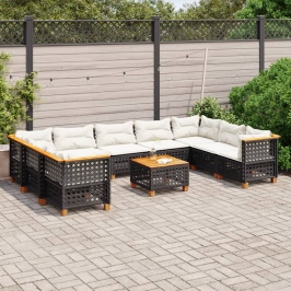 Set de sofás de jardín 10 pzas cojines ratán sintético negro