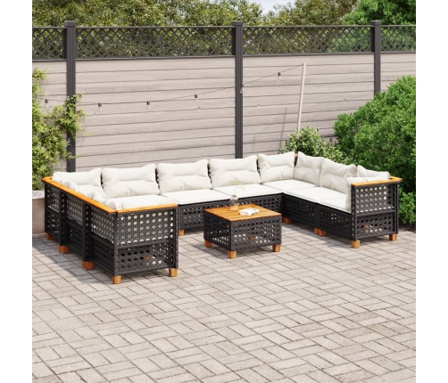 Set de sofás de jardín 10 pzas cojines ratán sintético negro