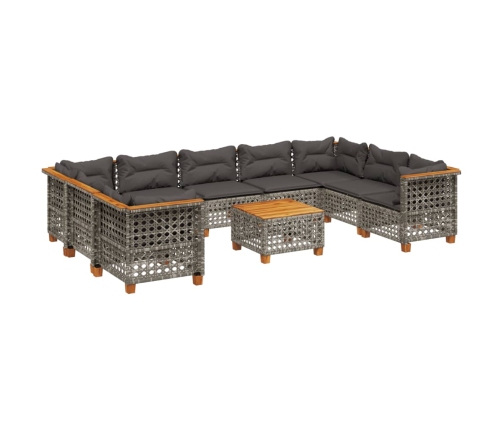 Set de sofás de jardín 10 pzas con cojines ratán sintético gris