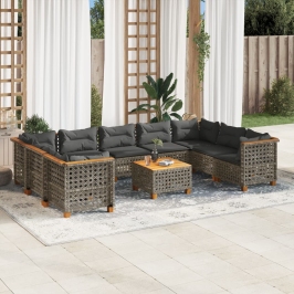 Set de sofás de jardín 10 pzas con cojines ratán sintético gris