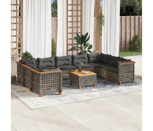 Set de sofás de jardín 10 pzas con cojines ratán sintético gris