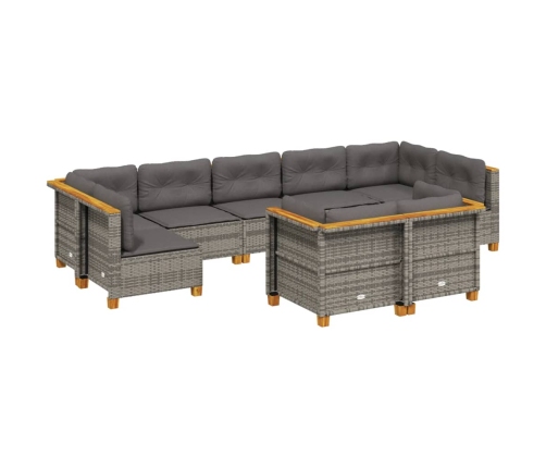 Set de muebles de jardín 9 pzas y cojines ratán sintético gris