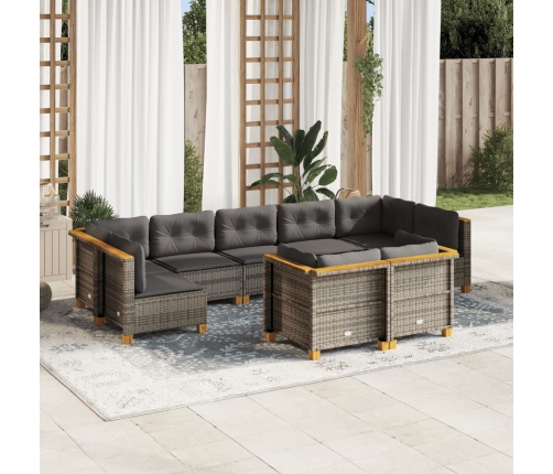 Set de muebles de jardín 9 pzas y cojines ratán sintético gris