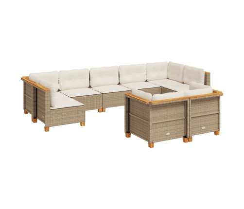Set de sofás de jardín con cojines 9 pzas ratán sintético beige