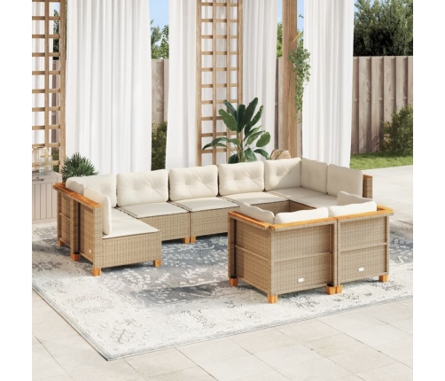 Set de sofás de jardín con cojines 9 pzas ratán sintético beige