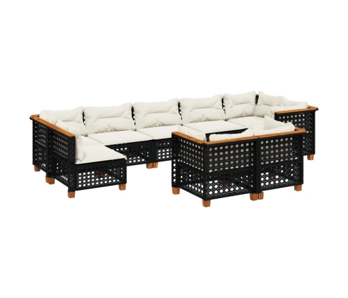 Set de sofás de jardín 8 piezas y cojines ratán sintético negro