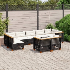 Set de sofás de jardín 8 piezas y cojines ratán sintético negro