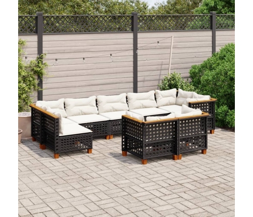 Set de sofás de jardín 8 piezas y cojines ratán sintético negro