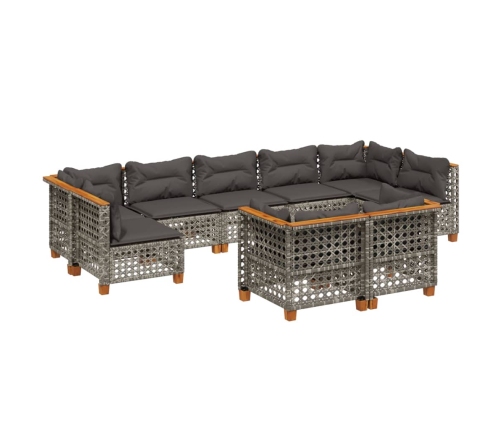 Set de muebles de jardín 9 pzas y cojines ratán sintético gris