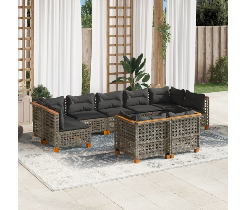 Set de muebles de jardín 9 pzas y cojines ratán sintético gris