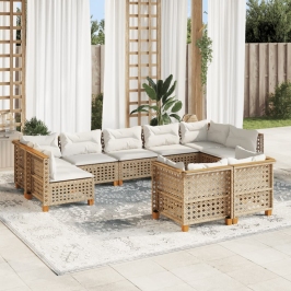 Set de sofás de jardín con cojines 9 pzas ratán sintético beige