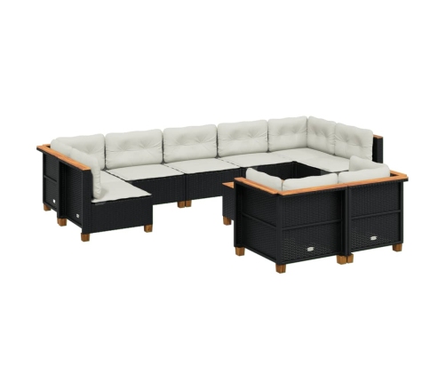 Set de sofás de jardín 10 pzas cojines ratán sintético negro