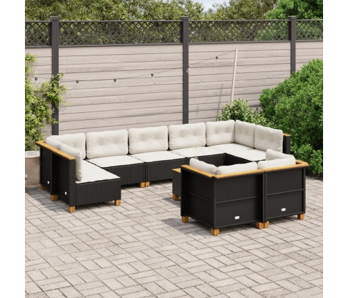 Set de sofás de jardín 10 pzas cojines ratán sintético negro