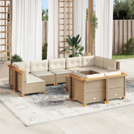 Juego de sofás jardín con cojines beige 10 pzas ratán sintético