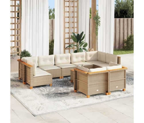 Juego de sofás jardín con cojines beige 10 pzas ratán sintético