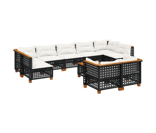 Set de sofás de jardín 10 pzas cojines ratán sintético negro