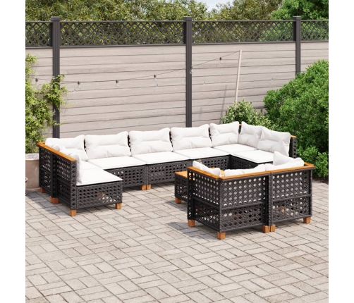 Set de sofás de jardín 10 pzas cojines ratán sintético negro
