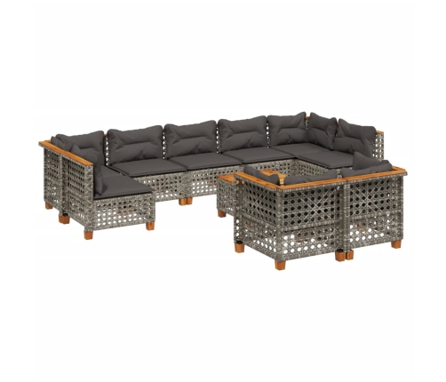 Set de sofás de jardín 10 pzas con cojines ratán sintético gris