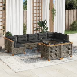 Set de sofás de jardín 10 pzas con cojines ratán sintético gris