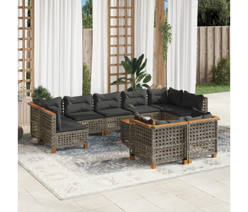 Set de sofás de jardín 10 pzas con cojines ratán sintético gris