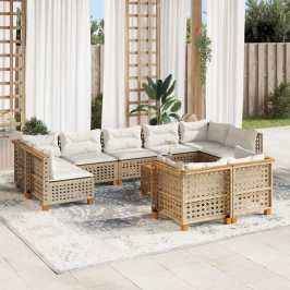 Juego de sofás jardín con cojines beige 10 pzas ratán sintético