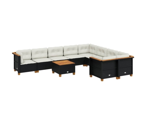 Set de sofás de jardín 10 pzas cojines ratán sintético negro