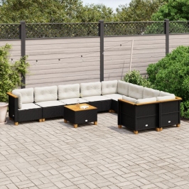 Set de sofás de jardín 10 pzas cojines ratán sintético negro