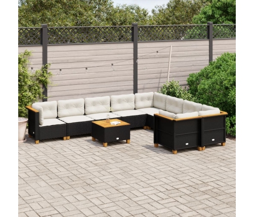 Set de sofás de jardín 10 pzas cojines ratán sintético negro