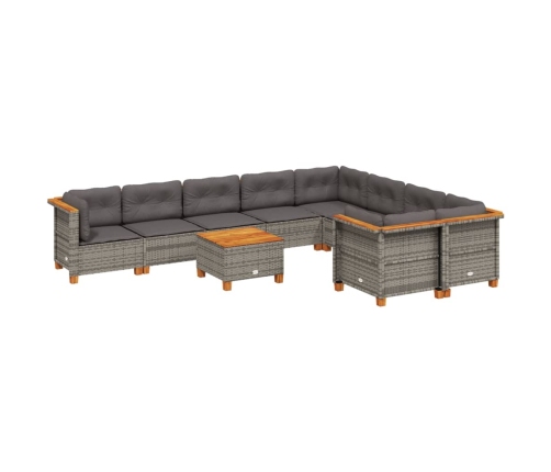 Set de sofás de jardín 10 pzas con cojines ratán sintético gris