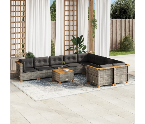 Set de sofás de jardín 10 pzas con cojines ratán sintético gris