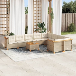 Juego de sofás jardín con cojines beige 10 pzas ratán sintético