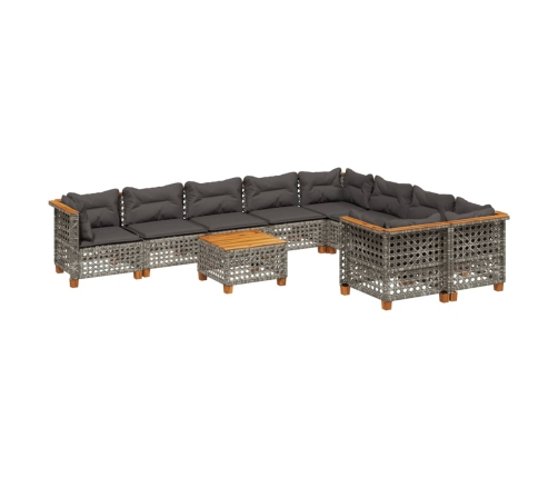 Set de sofás de jardín 10 pzas con cojines ratán sintético gris
