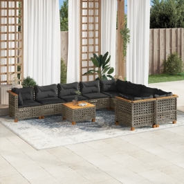 Set de sofás de jardín 10 pzas con cojines ratán sintético gris