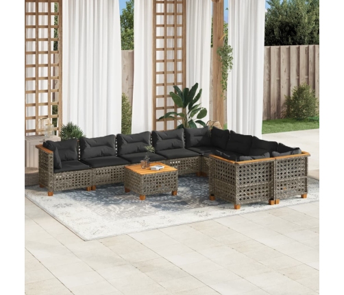 Set de sofás de jardín 10 pzas con cojines ratán sintético gris