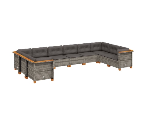 Set de sofás de jardín 10 pzas con cojines ratán sintético gris