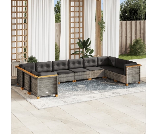 Set de sofás de jardín 10 pzas con cojines ratán sintético gris