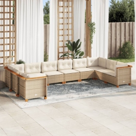 Juego de sofás jardín con cojines beige 10 pzas ratán sintético