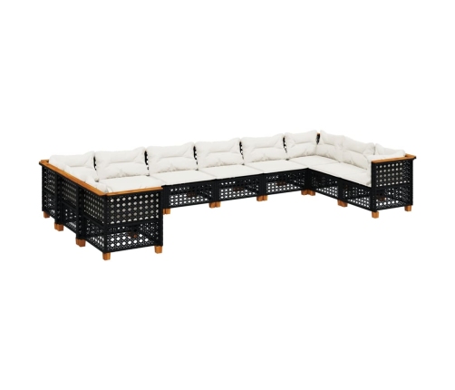 Set de sofás de jardín 10 pzas cojines ratán sintético negro